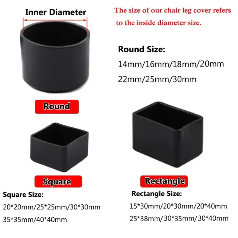 8pcs~4pcs Silicone Table Chair Leg Tips Caps Black Non-slips Floor Protector Furniture Bottom Reduce Noise End Covers