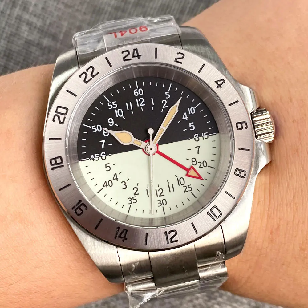 

200 м водонепроницаемые Tandorio 39 мм NH34A GMT механизм кремовый циферблат сапфировое стекло стиль Busniness механические часы мужской стальной браслет