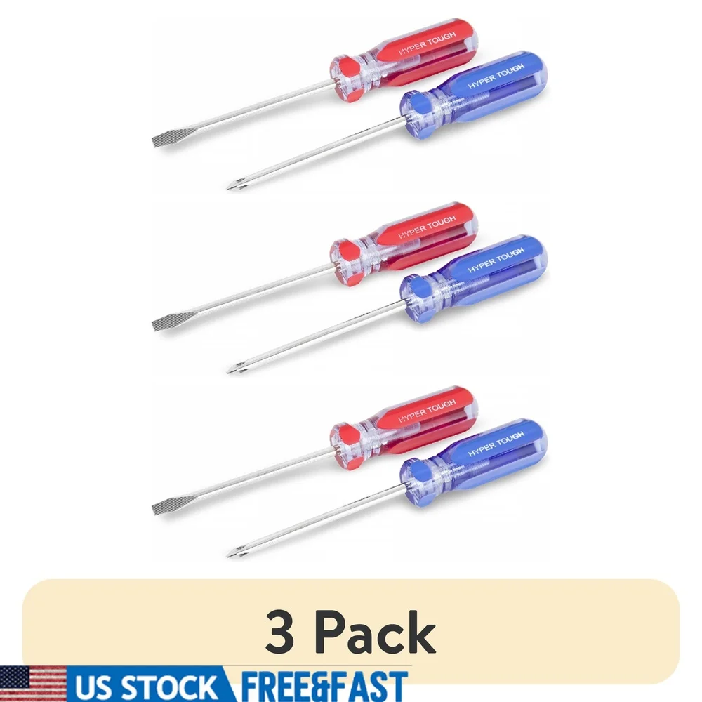 

3 Pack Mini Pocket Screwdriver Set 4.5 Inch Acetate Handle Color Coded Rust Resistant Heat Treated Carbon Steel Blades