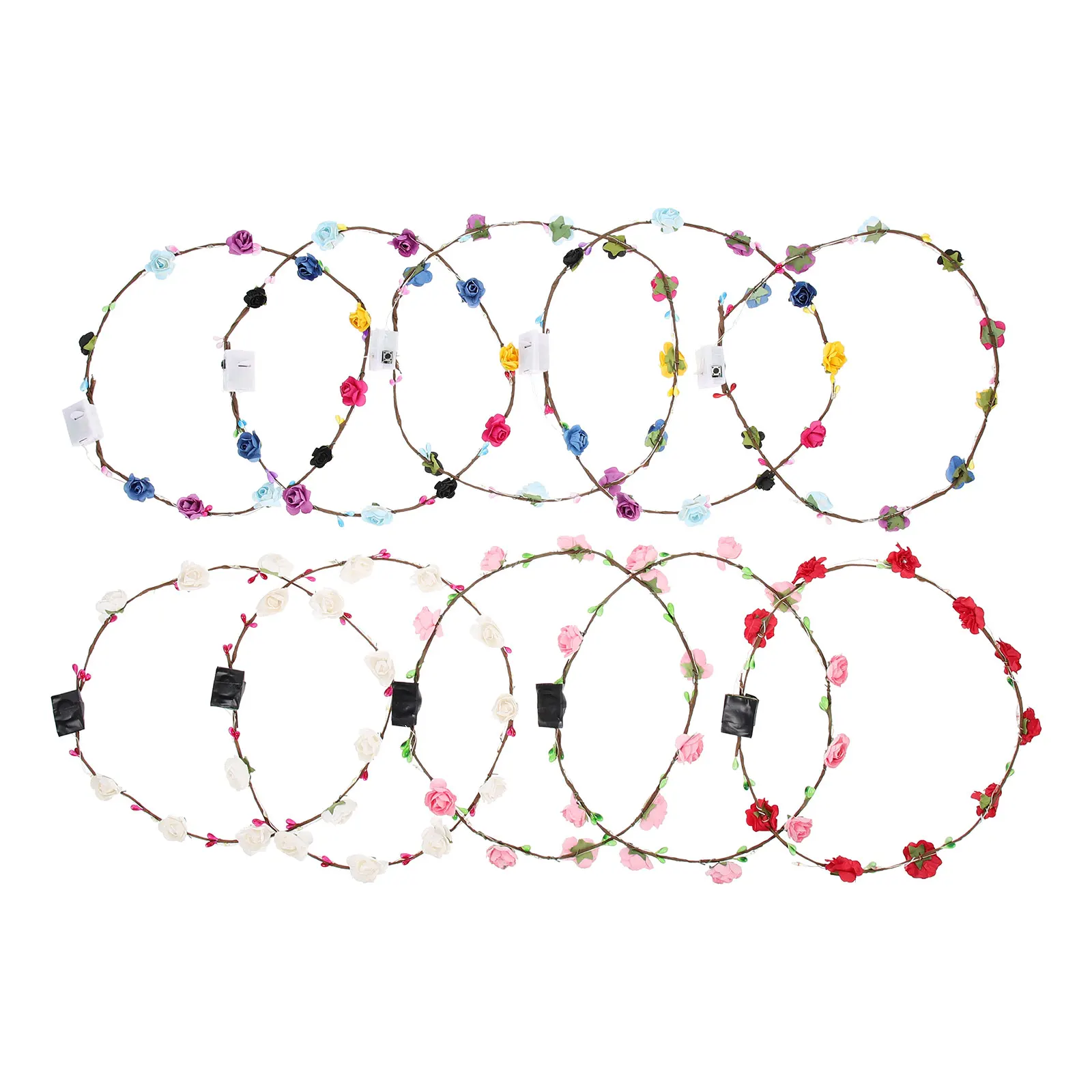 

10 Pcs Glowing Garland Crown Lighted Headband Led Floral Bands Women Baby Festival Party Carnival Accessories Hair Tool