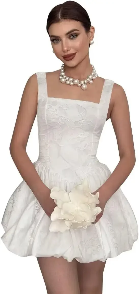 

Teens Satin Backless Embroidery Mini Dress Square Neck Cocktail Prom Gown for Summer Party Homecoming