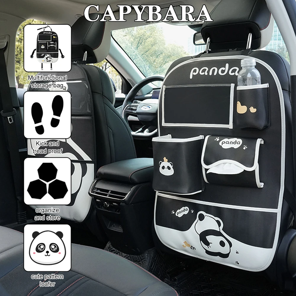 Anti Kick Pad Car Trash Can Bin Leather Multifunction Car Backseat Organizer Cup Holder Tissue Holder Cartoon
