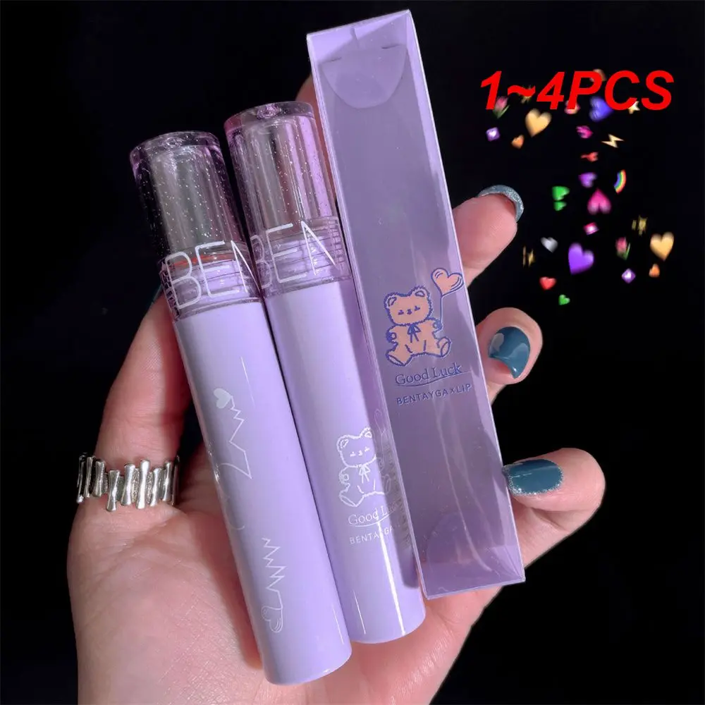 

1~4PCS Lip Gloss Long Lasting Cute Bear Lip Mud Cosmetics Lipstick Soft Mist Red Lip Tint Female Makeup Velvet Matte