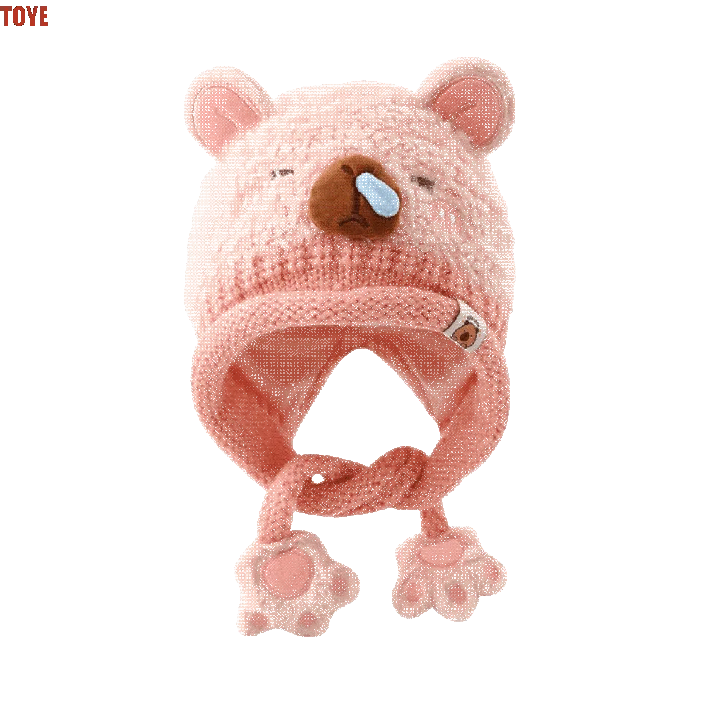 

Warm Toddler's Knitted Hat Soft Thickened Baby Ear Protection Cap Coldproof Windproof Capybara Beanie Caps Cold Weather Wear
