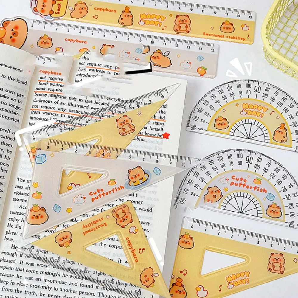 

Metric Ruler Cartoon Pattern Ruler Set Multifunctional Straightedge Capybara Ruler Set Plastic Protractor Ruler Four-piece Set