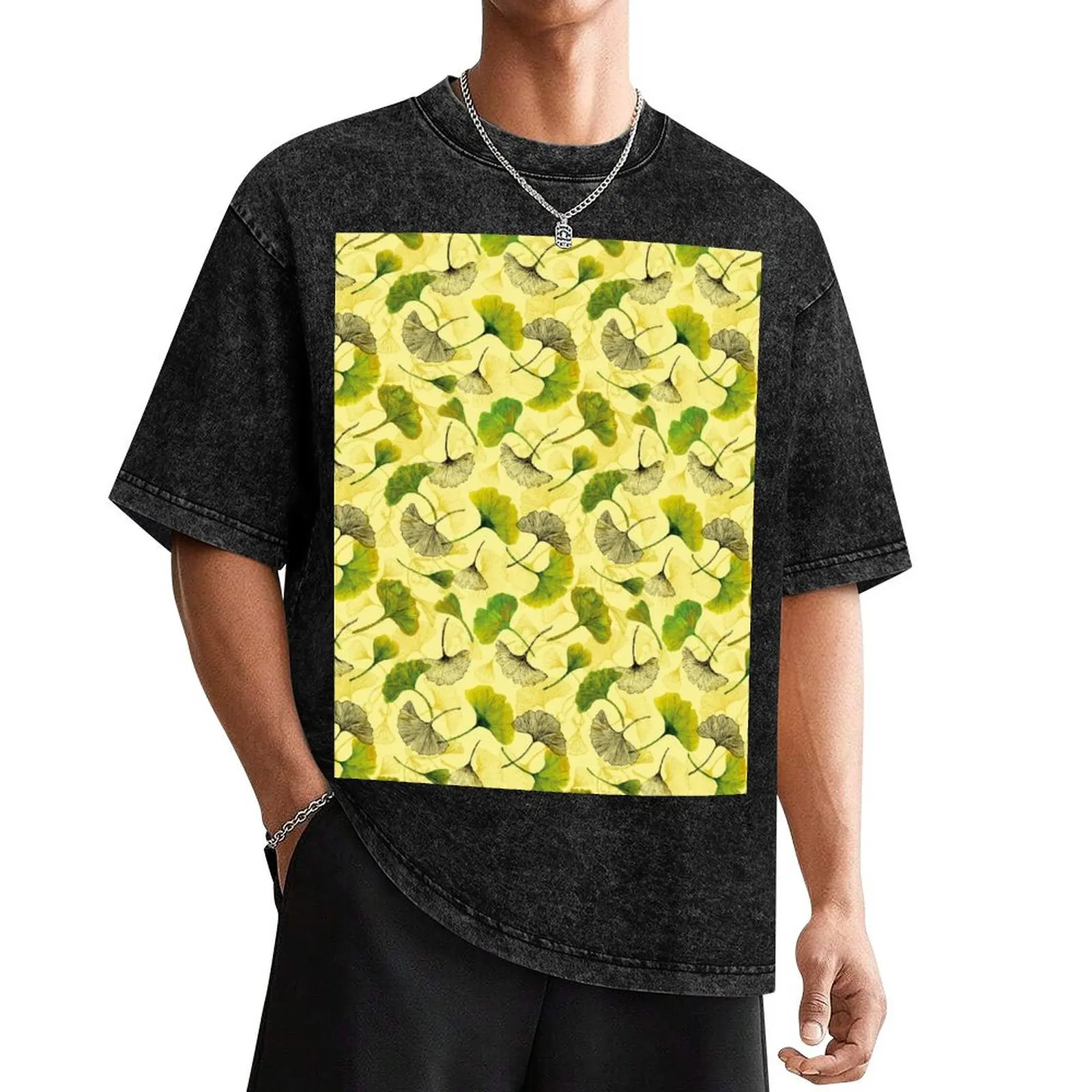 Yellow Watercolor Ginkgo Biloba Leaves Pattern T-Shirt summer 2025 customizeds workout shirts for men