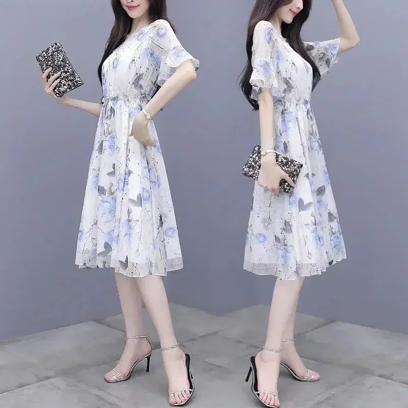 Pink Women's Dress Floral Midi Clothing Satin Female Dresses 2024 Chiffon Flower Silk White Summer Vintage New in Features X Y2k