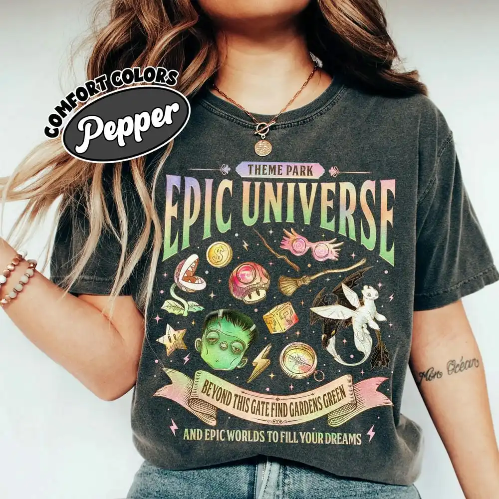 Vintage universo épico fã conforto unisex camiseta camisa de algodão fantasia engraçado família tema parque viagem orlando parque y2k topo streetwear