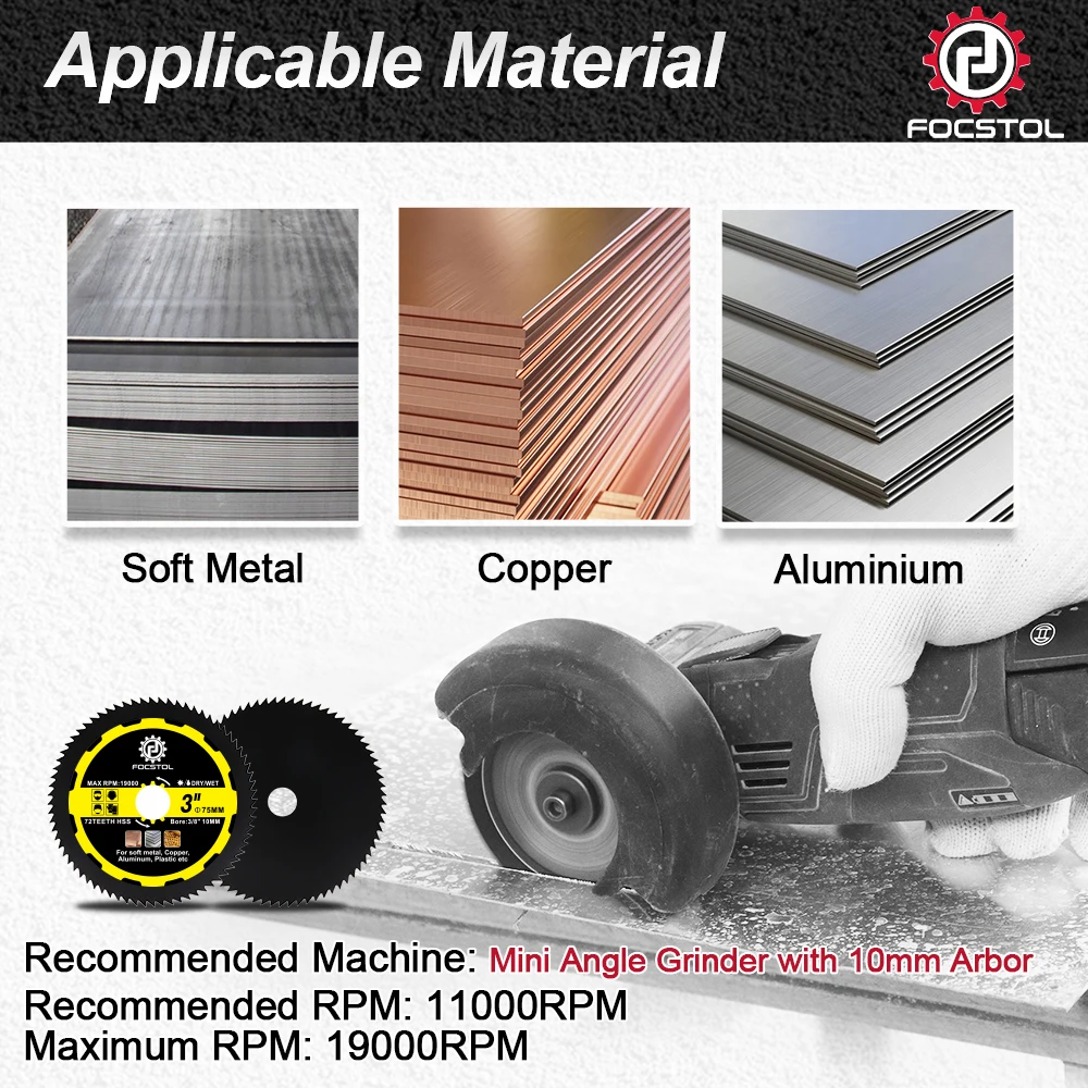 FOCSTOL 3 polegadas de diâmetro 75mm HSS disco de corte 1/3pcs lâmina de serra para corte de metal macio cobre alumínio mini disco de serra