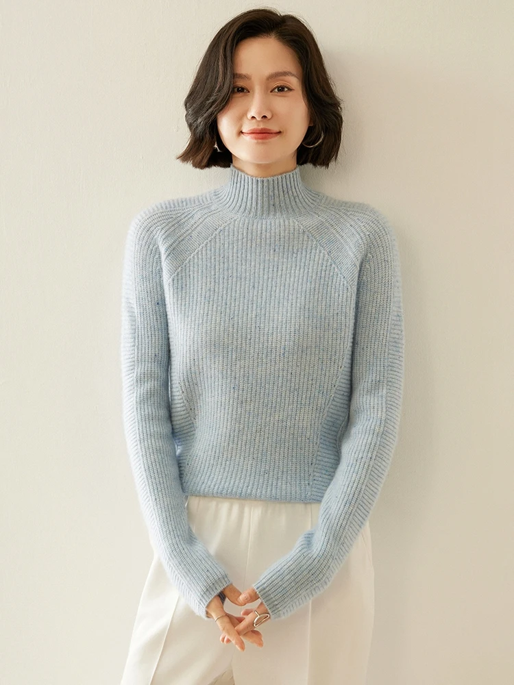 Tloml novo mock neck grosso feminino 100% camisola de caxemira manga longa pulôver outono inverno macio quente casual cashmere malhas topos