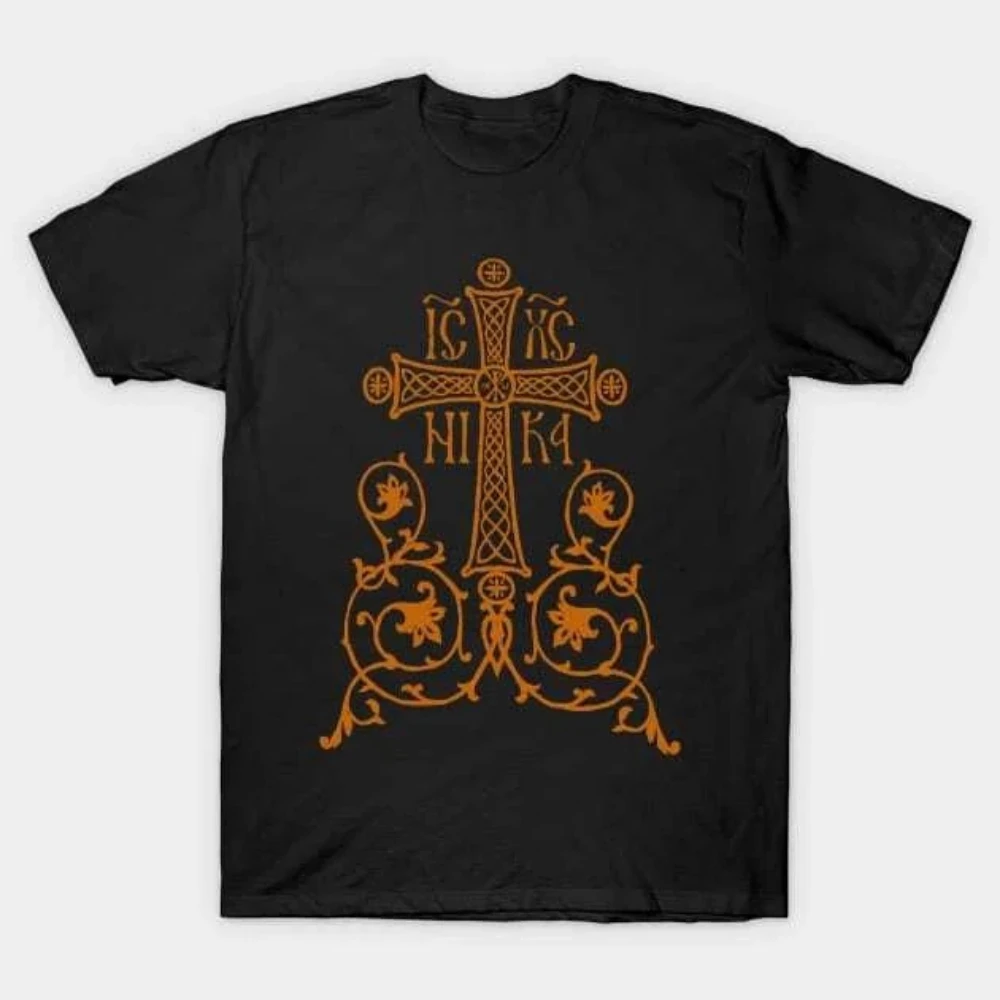 

ICXC NIKA Orthodox Cross Design Orange Religion T-Shirt 100% Cotton O-Neck Short Sleeve Summer Casual Mens T-shirt Streetwear