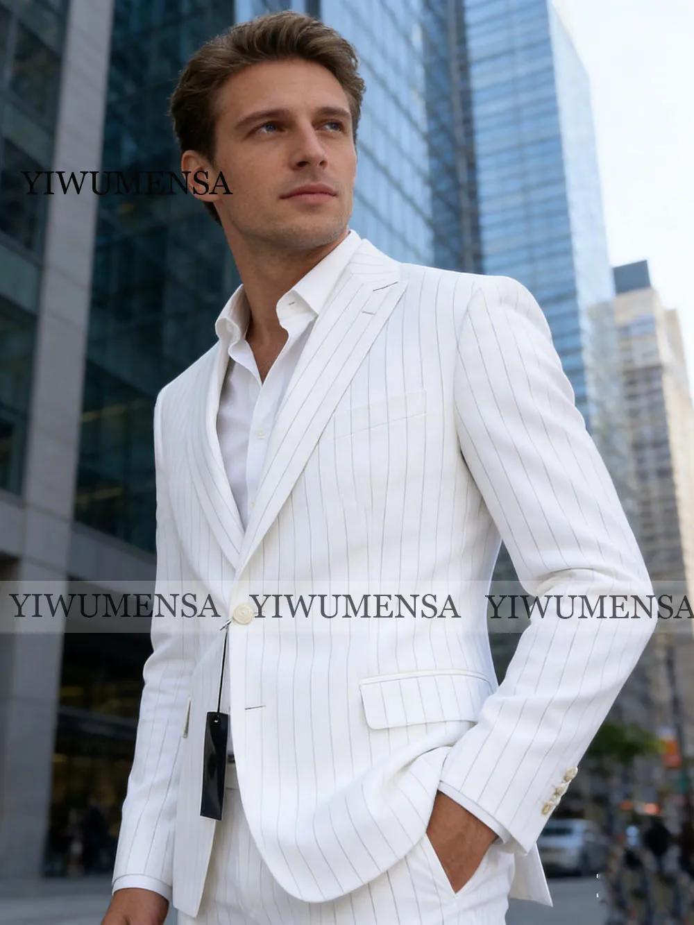 

Классический деловой костюм в полоску для мужчин: однобортный пиджак и брюки, комплект из 2 предметов, мужской смокинг для вечеринок, индивидуальный пошив, наряд для жениха на свадьбу