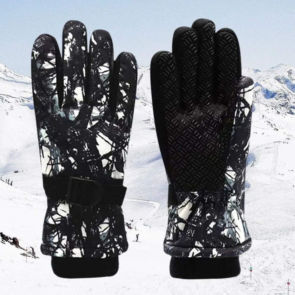 Printing Children Ski Gloves Keep Finger Warm Waterproof Thicken Mittens Winter Snowboard Snow Kids Gloves for Boys Girls