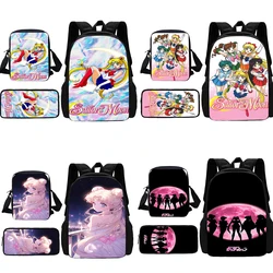 3 pcs set Cute Anime For Sailors Moons Child School Backpack With Shoulder Bag Pencil Bags School Bags for Boys Girls Best Gift