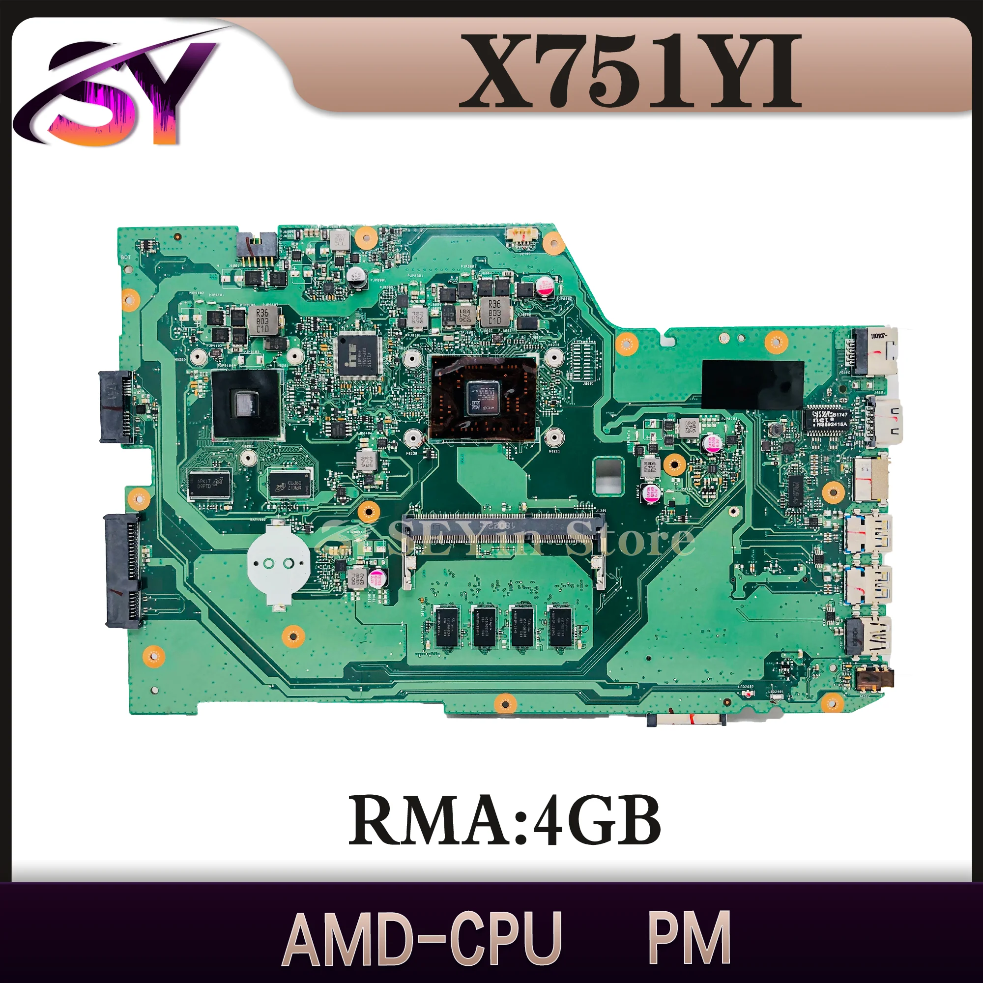 

X751Y Mainboard For ASUS X751YI A751YI K751YI F751YI Laptop Motherboard AMD CPU PM 4GB/RAM MAIN BOARD TEST OK