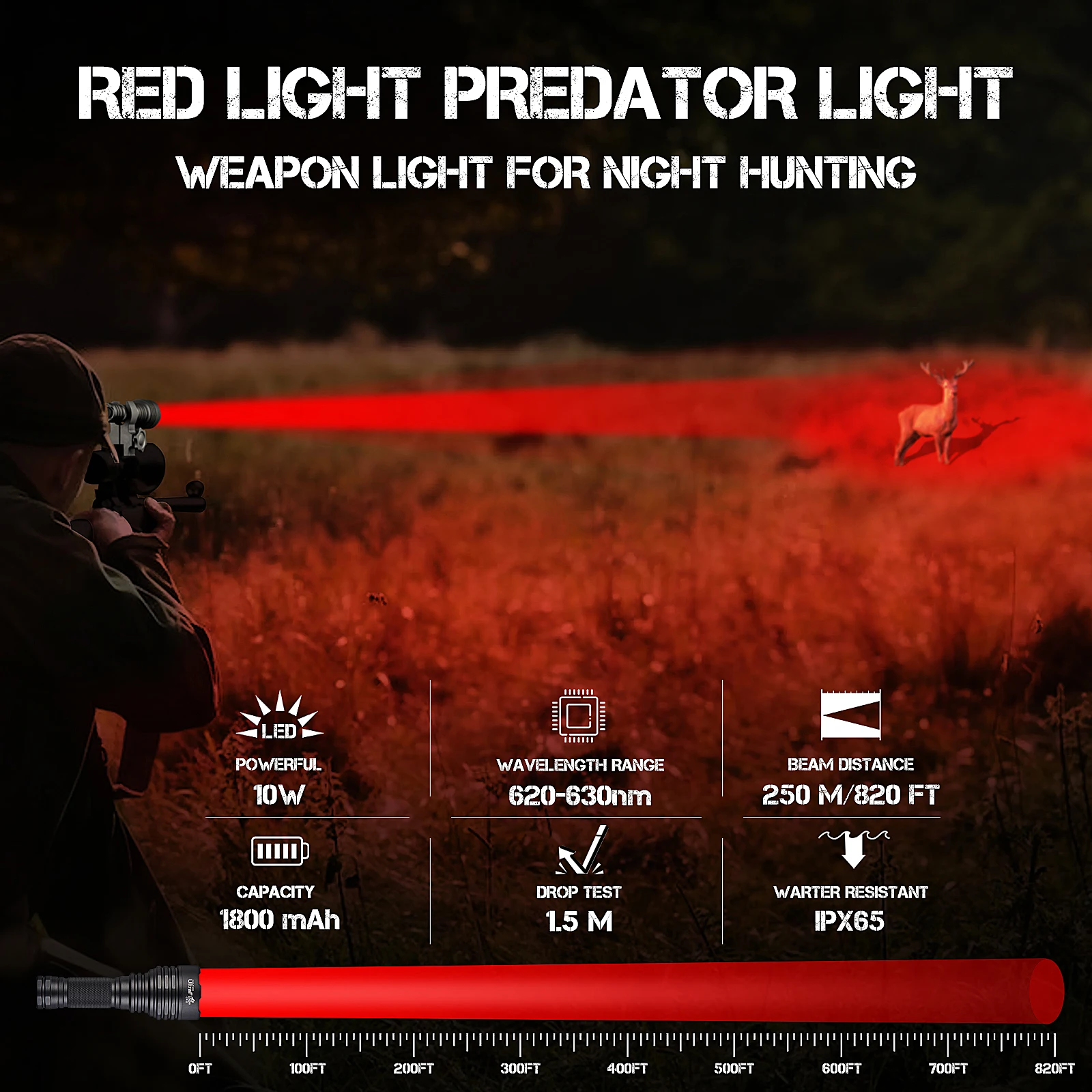 UltraFire WF-509R Red Hunting Flashlight Super Bright Red Predator Handheld LED Torch Light 18650 Hog Tactical Night Scout Light