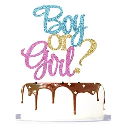 Boy Or Girl Cake Topper Flags Gold Pink Blue Toppers Gender Reveal Kids Happy Birthday Party Baby Shower Cake Baking Decoration