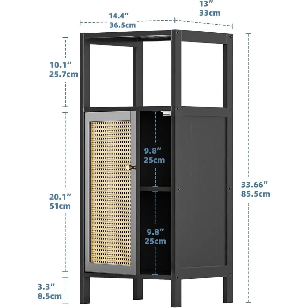 Компактный бамбуковый шкаф для хранения небольших ванных комнат с дверцей из ротанга, гладкий черный отдельно стоящий кухонный шкаф