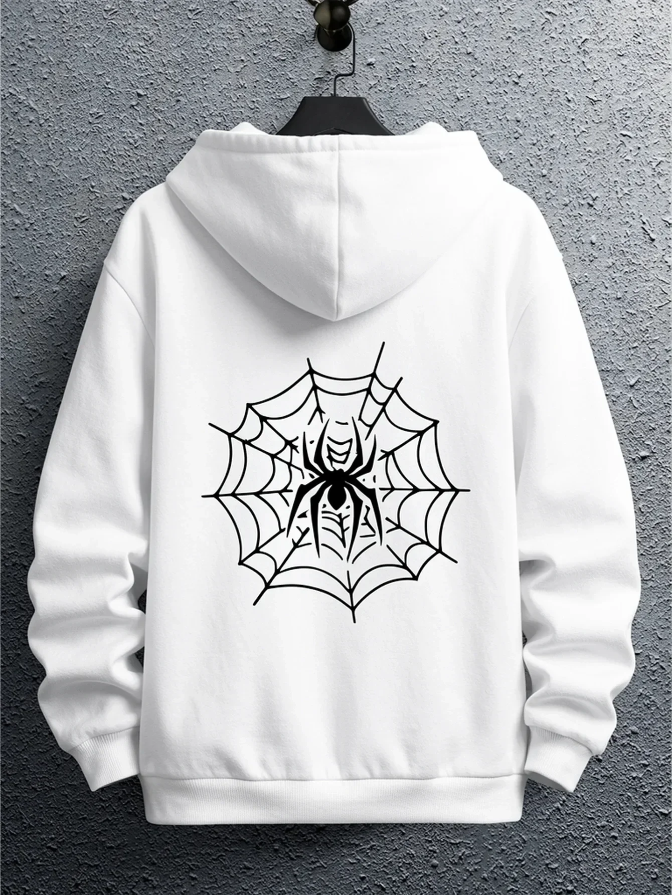 Unisex hooded sweatshirt with modern spider pattern print. Black oversized pullover. Street style hoodie. Fall/Winter collection