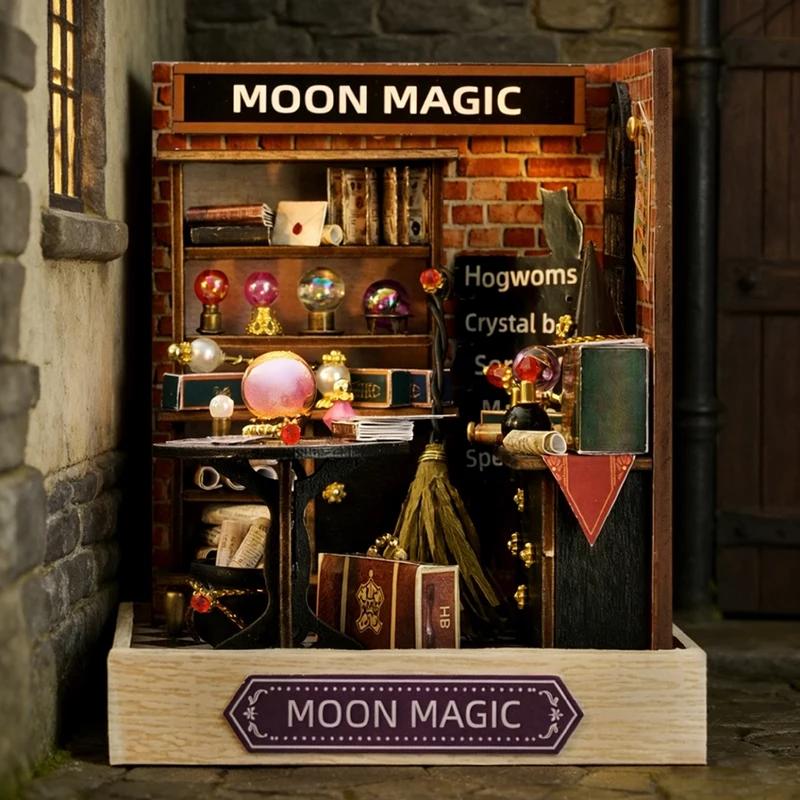 

Набор для сборки миниатюрного кукольного домика Moon Magic Revolving Food House с LED-подсветкой, 4 стиля: Время десертов, Время отдыха, Декор для рабочего стола, Деревянный