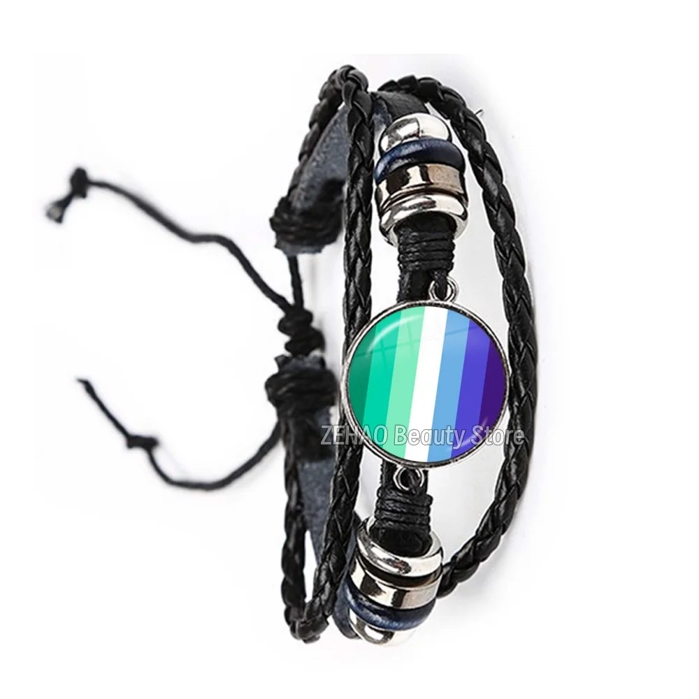 MLM Gay Pride Flag Bracelet Jewelry Accessory 18mm/20mm Leather Rope Bracelet Fashion Jewelry LGBT For Men Gift