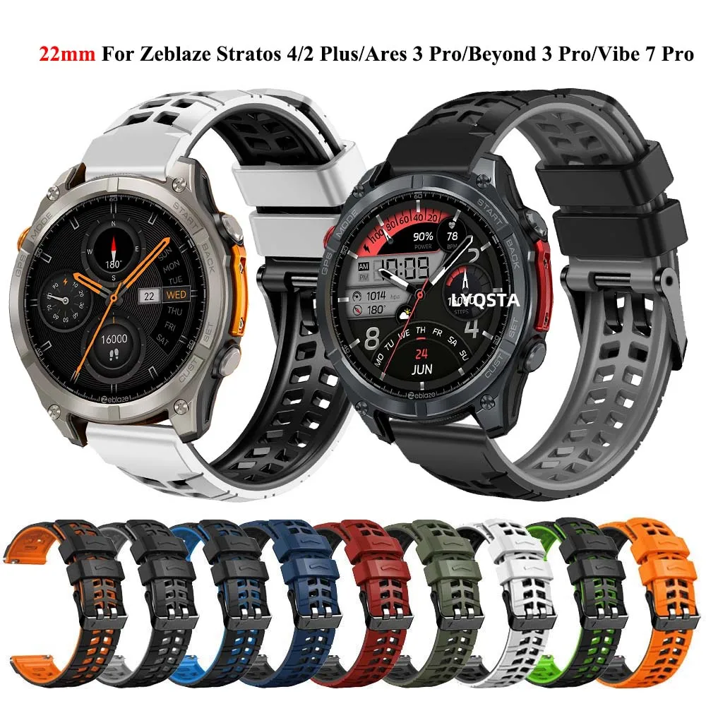 22mm Silicone Strap For Zeblaze Stratos 4/2 Plus/Ares 3 Pro/Vibe 7 Pro/Beyond 3/2/Btalk/Swim Smartwatch Sport Watchband Bracelet