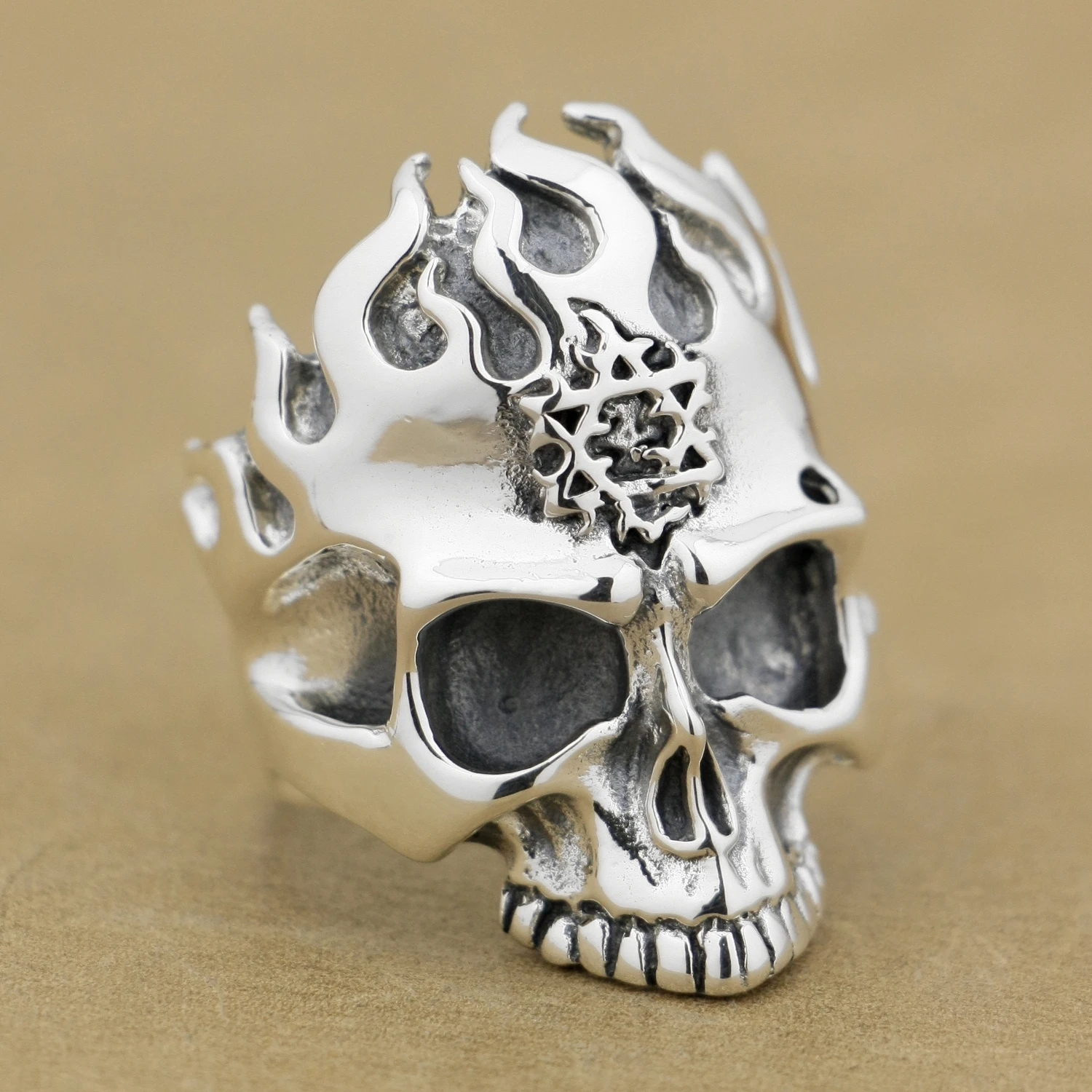 Huge 925 Sterling Silver Flame Skull Ring Biker Punk Jewelry 9Q004 US Size 7 to 15