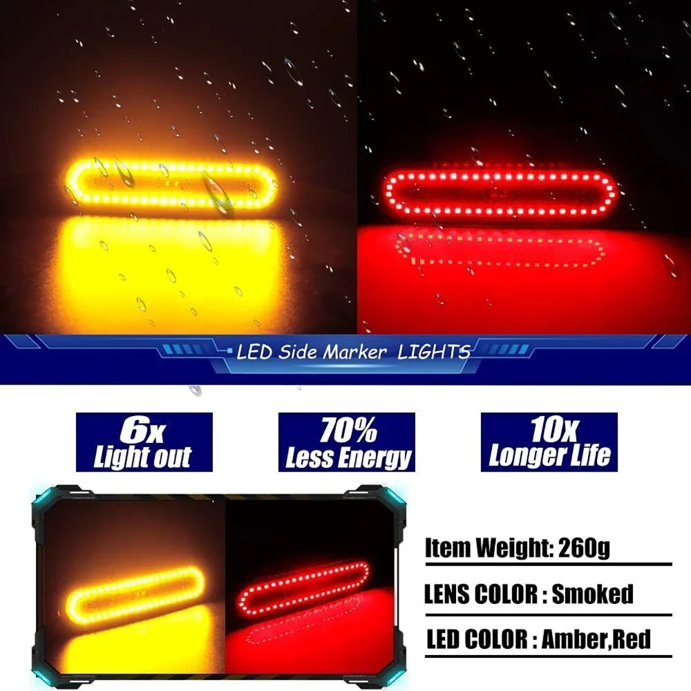 LED Front & Rear Bumper Side Marker Indicator Lights For Honda Civic Si EP3 3 Door 2002-2005 Amber/White/Red Fender Flare Light