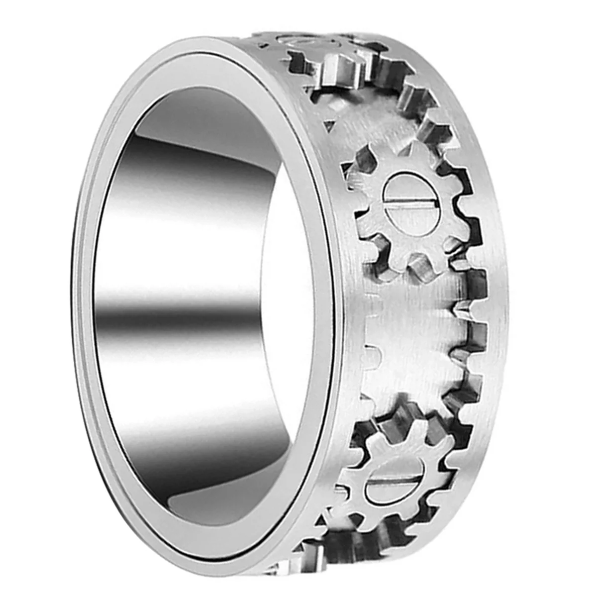 

ABGV Double Layer Fidget Spinner Gemstone Gear Men Anxiety Relief Rings Women Jewelry Punk Rock Hip Hop Gift No.8