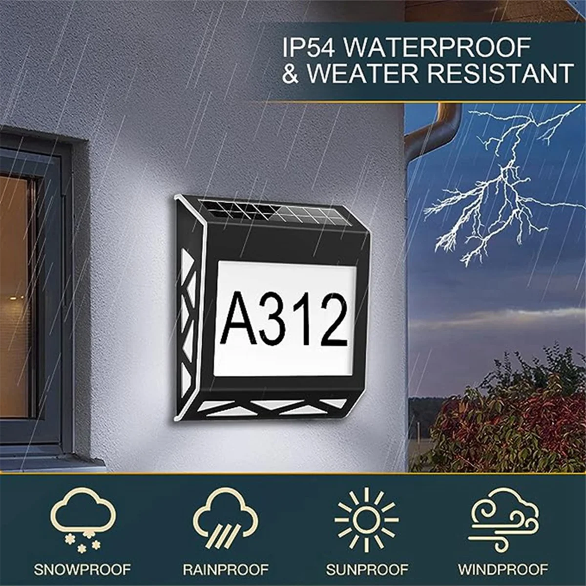 ABBO-Waterproof Street Sign Solar Digital House Light Number Wall Light Address Sign Number Plate Suitable for Garden A