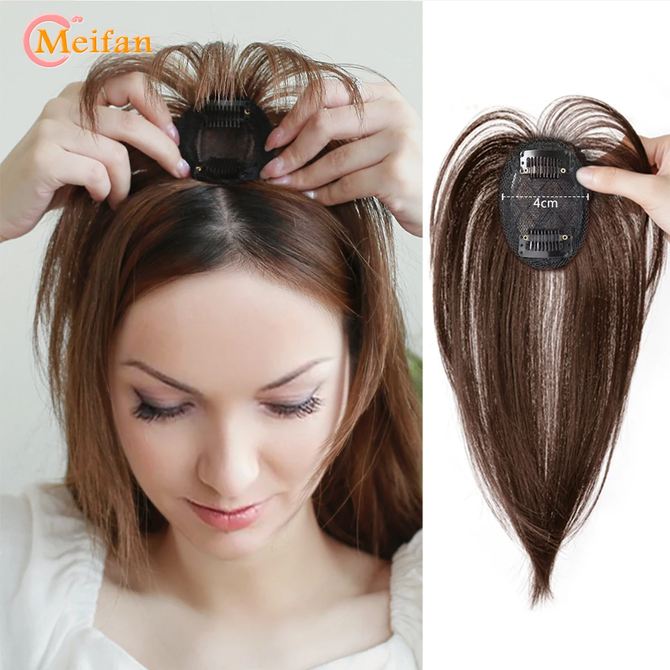 MEIFAN Synthetic Topper Hairpiece False Bang Clip-In Bangs Extension Natural Fake Fringe Invisible Clourse Hairpiece for Women