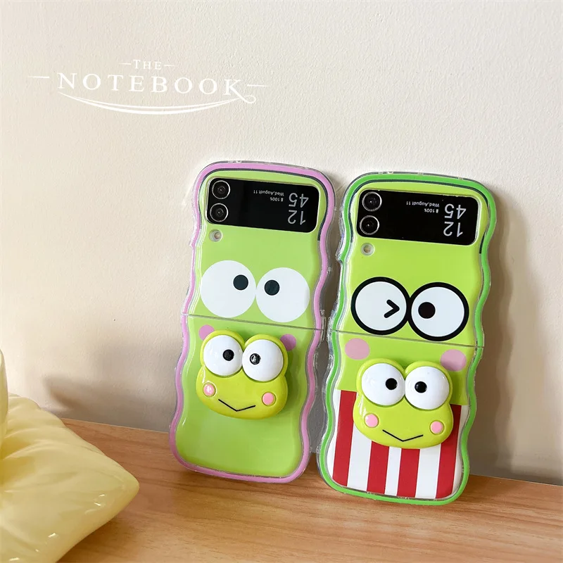 Cartoon Frog Phone Stand Case for Samsung Galaxy Z Flip 5 4 3 Protective Back Cover for ZFlip3 ZFlip4 ZFlip5 Case Shell