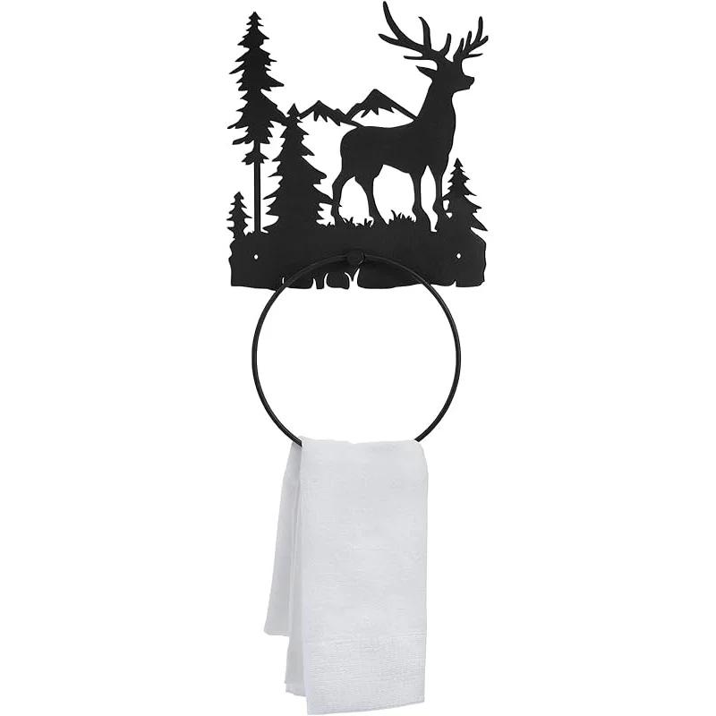 

Bathroom Towel Ring Matte Black Hardware Wall-Mounted Round Hand Towel Rack Suitable for Kitchen and Bathroom Decoration Country