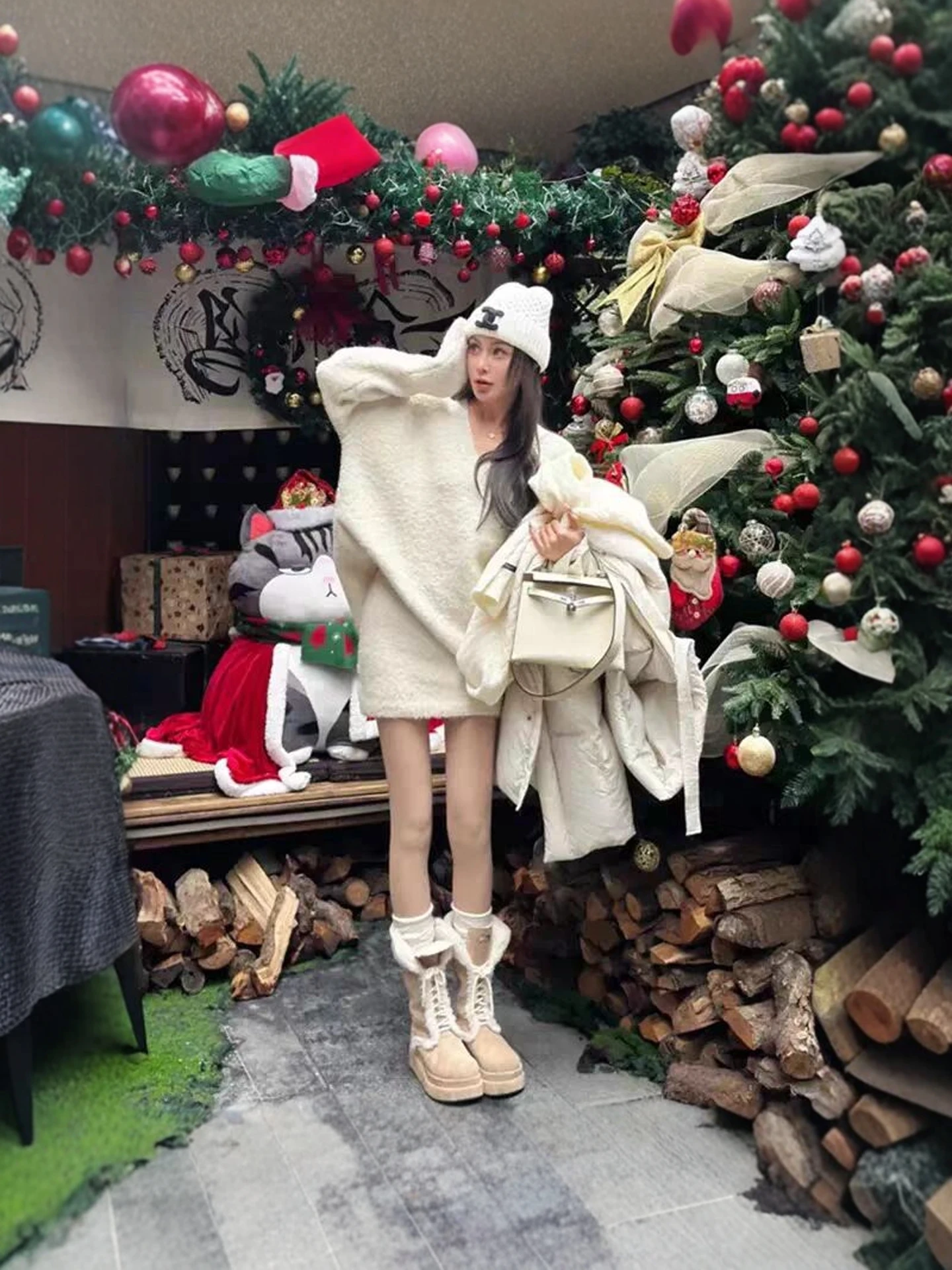 Ladies' Lazy Style Sweater Set V-Neck Batwing Knitted Top Loose Feelings Half Skirt Two-Piece Autumn Winter Fashion Ensemble