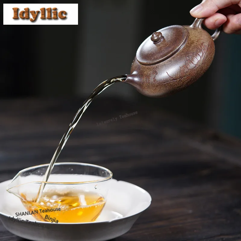 190ml Yixing Purple Clay Teapots Handmade Han Jiang Lotus Flower Pot Raw Ore Wood-fired Porcelain Mud Kettle Zisha Tea Set Gift view 3