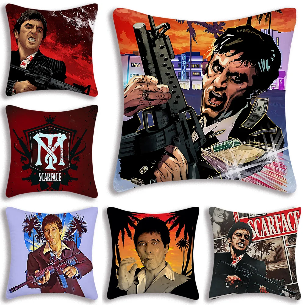 Hot Classic Movie Scarfaces Pillow Covers Cartoon Sofa Decorative Home Double-sided Printing Short Plush Cute Cushion Cover