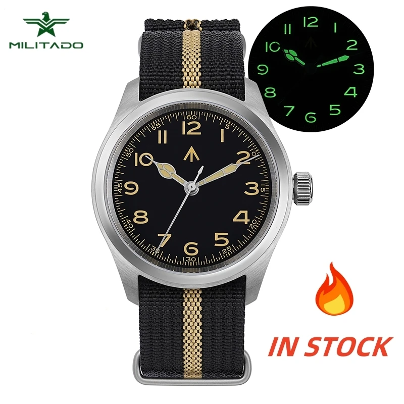 Militado ML08 Vintage Military Quartz Watch VH31 Movement Watches Domed Sapphire Crystal Super Luminous 100m Waterproof Watches