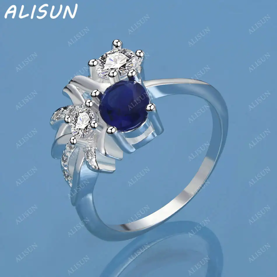 

ALISUN 925 Sterling Silver Blue Zircons Fine Ring For Women Fashion Jewelry Charm Grace Wedding Engagement Accessories