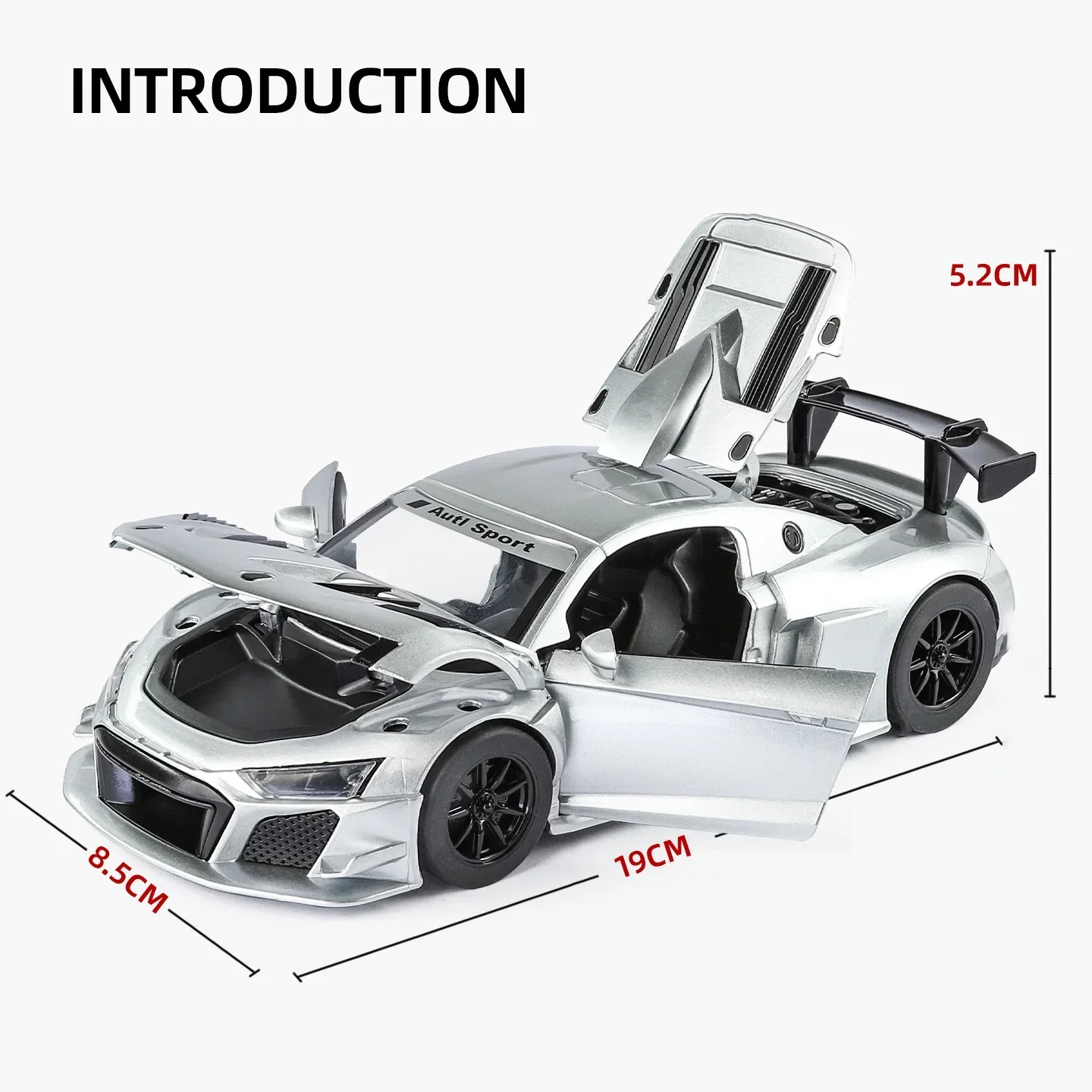 R8 LMS GT2 supercoche de aleación modelo 1:24 sonido y luz tirar hacia atrás juguete para niños coleccionables regalo de cumpleaños