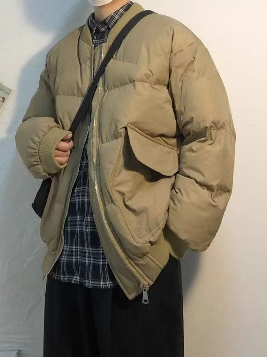 

Зимнее утепленное хлопковое пальто с воротником-стойкой, свободного кроя, мужское, модное, в городском стиле, с длинными рукавами, двубортное