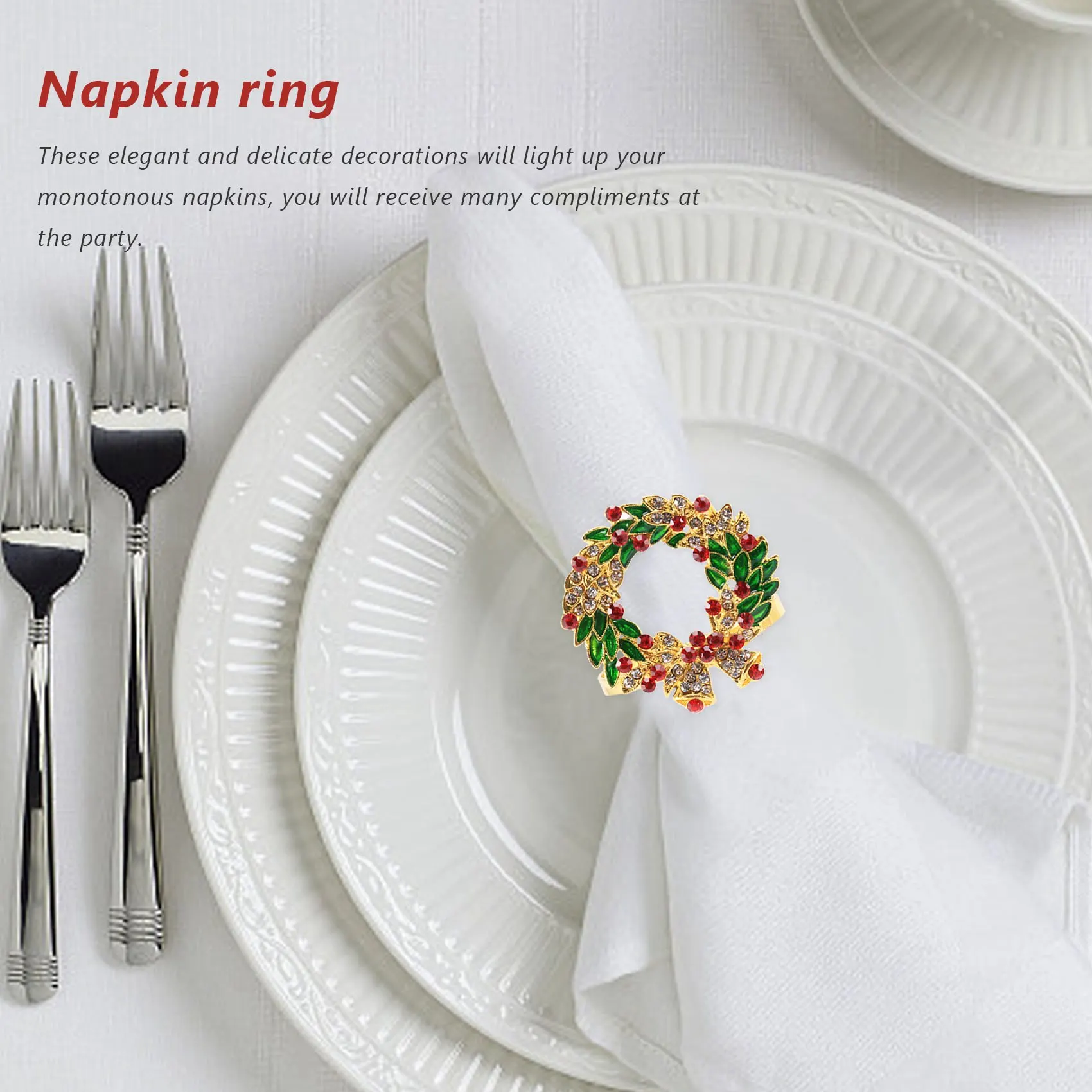 Set of 8 Napkin Ring Wreath Napkin Ring Holder for Xmas, Thanksgiving, Wedding, Holiday Party Table Decoration