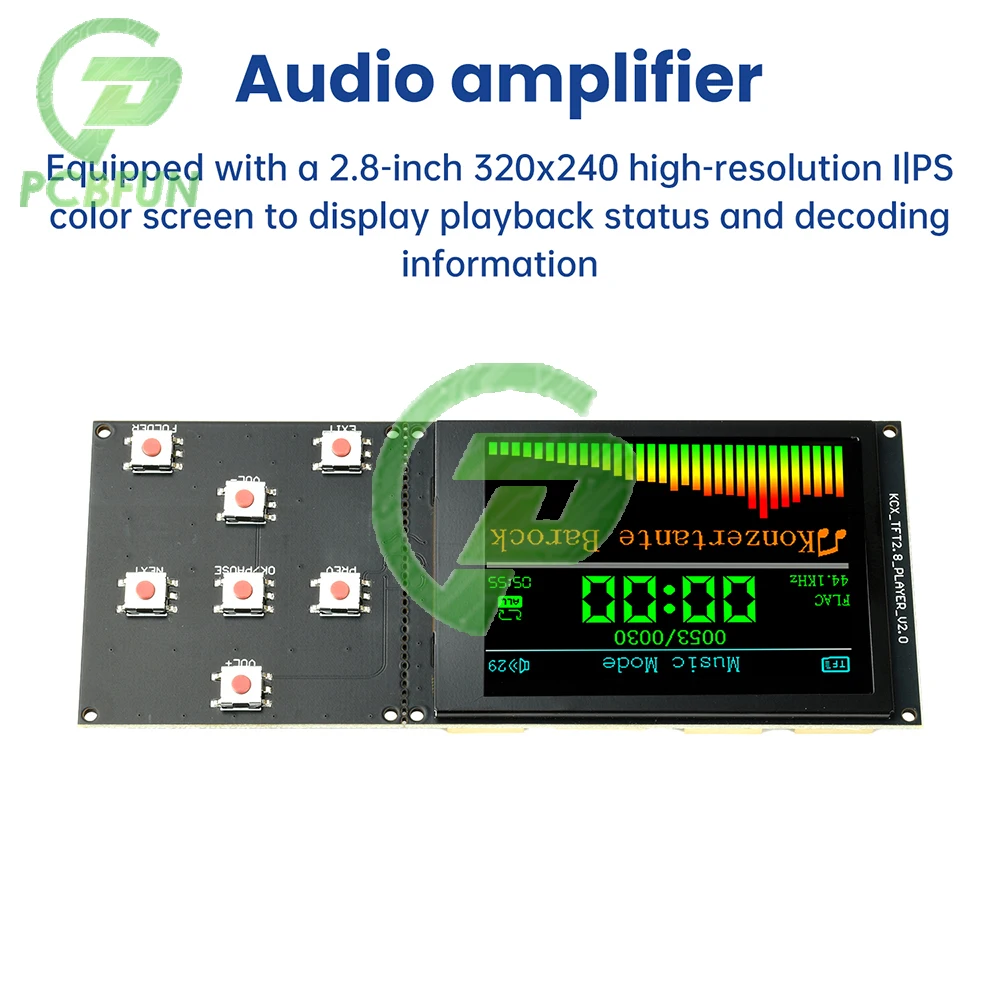 

Bluetooth Audio Decoder Board with 2.8-Inch TFT Color Screen Lossless Playback Module I2S Output Support