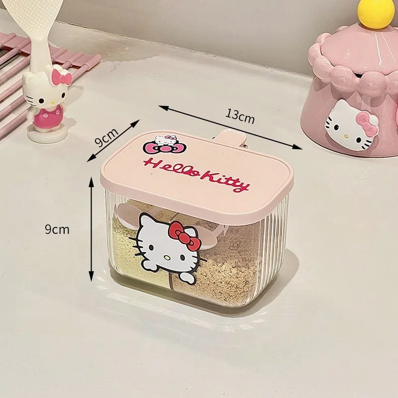 Sanrio Hello Kitty Kawaii Kruidenbox Doorzichtige kruidenopbergcontainer Stofdichte keukenorganizer met lepel Home Decor