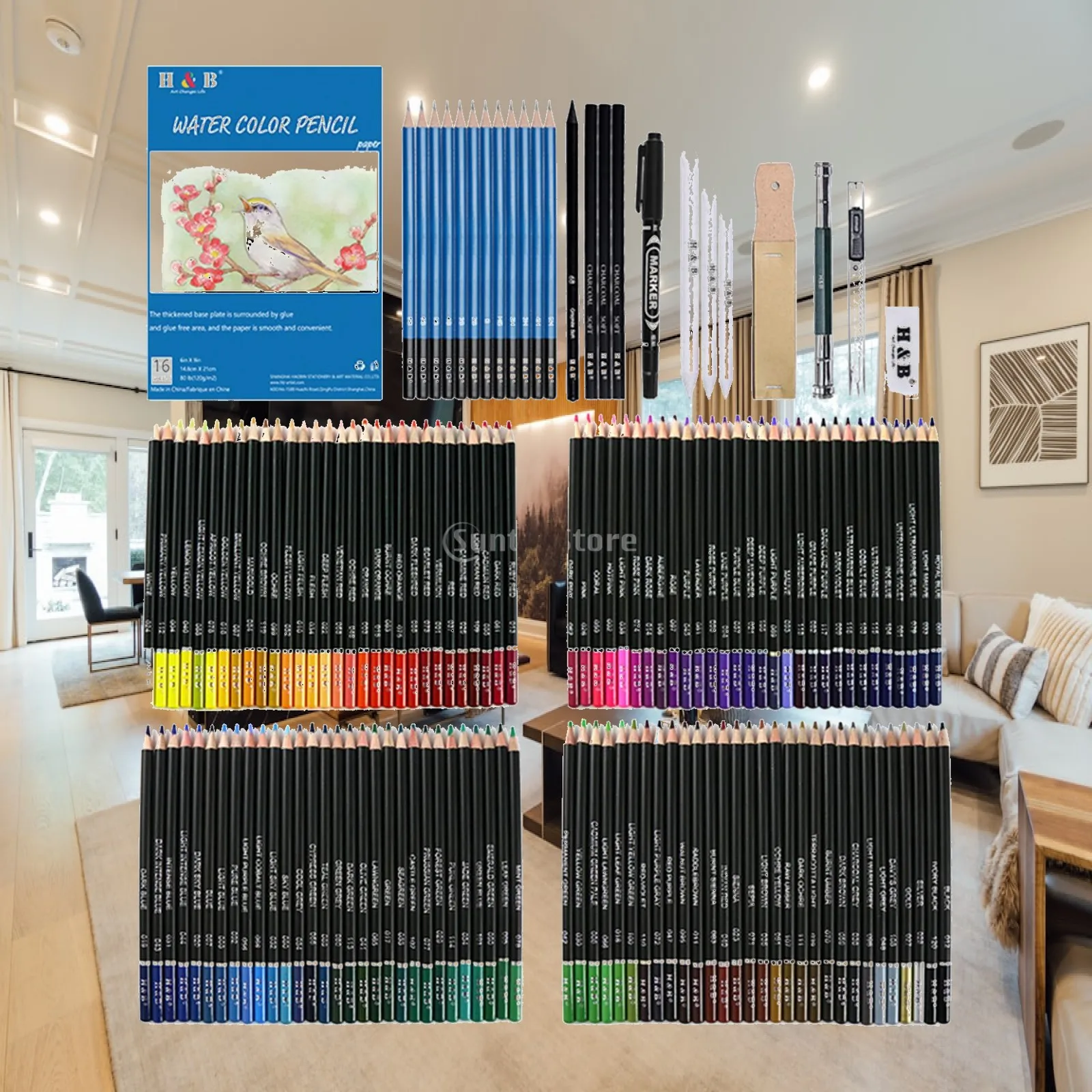 Wooden Sketching Drawing Pencils Set Art Materials for Artists Beginner Kids Teens Painting School