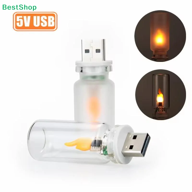 USB Flame Flickering LED Frosted/Clear Glass Cover Candle Night Light Simulated Flame For Car Home Laptop PC Festival Decor