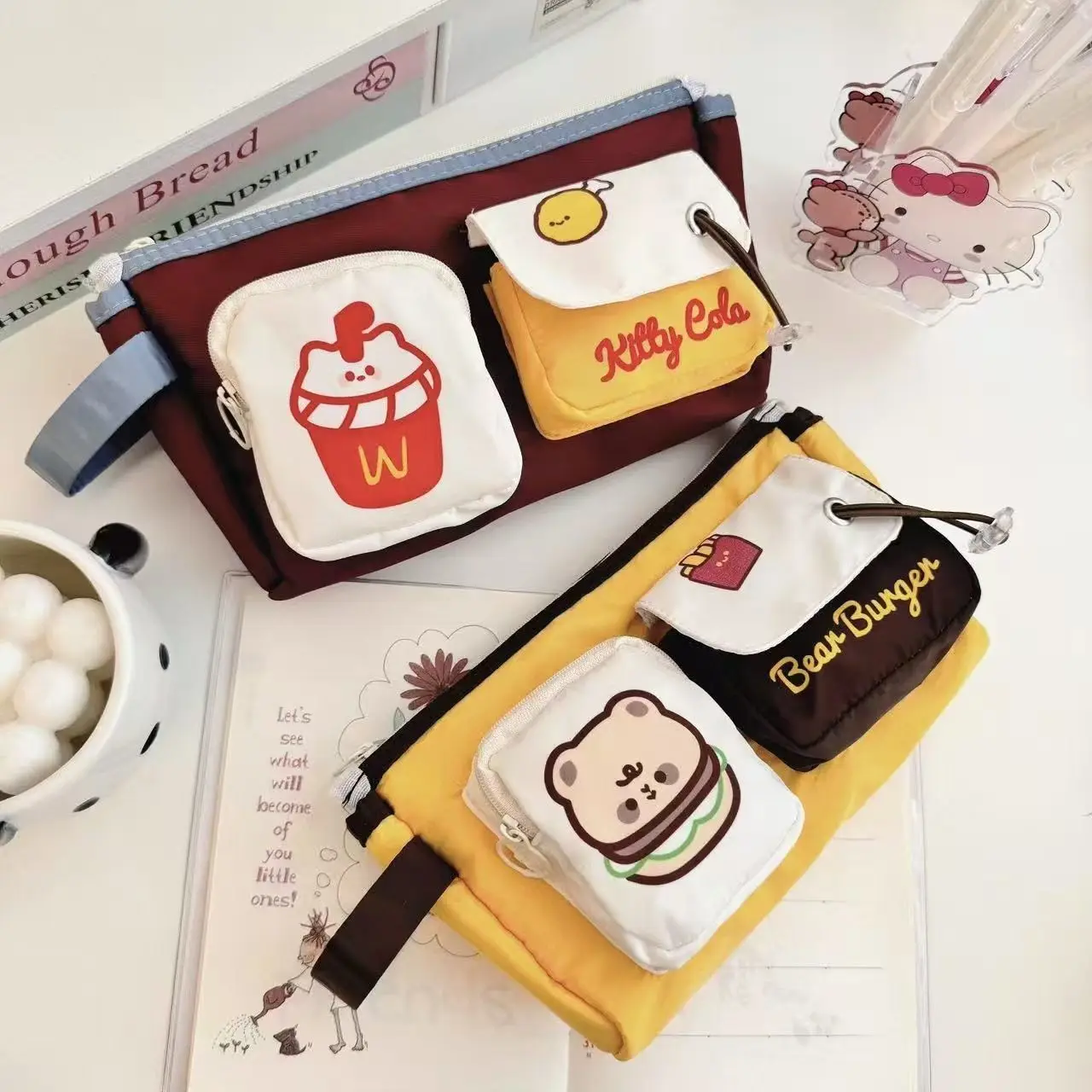 1 pçs apple cilindro lápis caso/coca-cola frango perna lápis caso grande capacidade caixa de papelaria armazenamento lápis caso