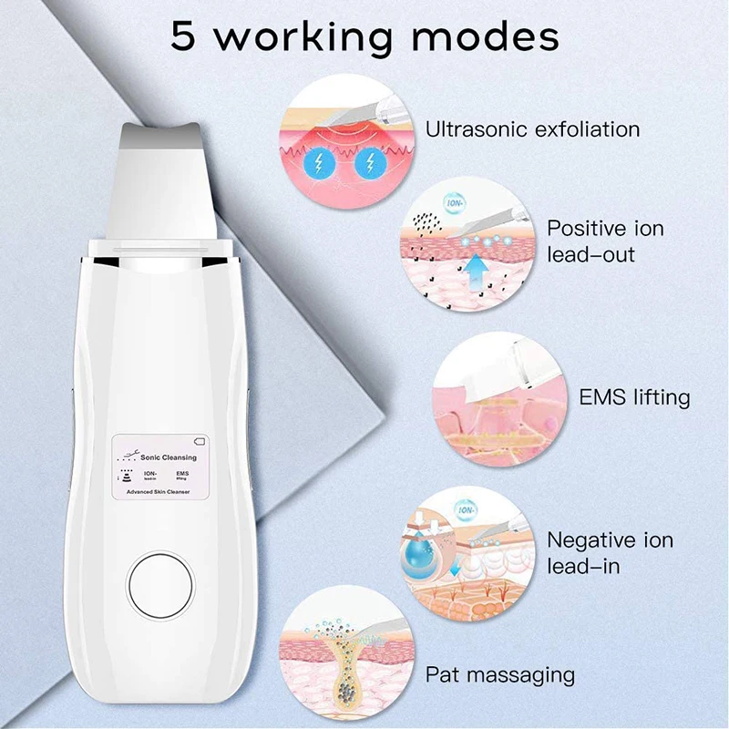 Hot Sale Face Massage Machine Skin Scrubber Facial Spatula Electric Dermabrasion Ultrasonic Ion Skin Scrubber