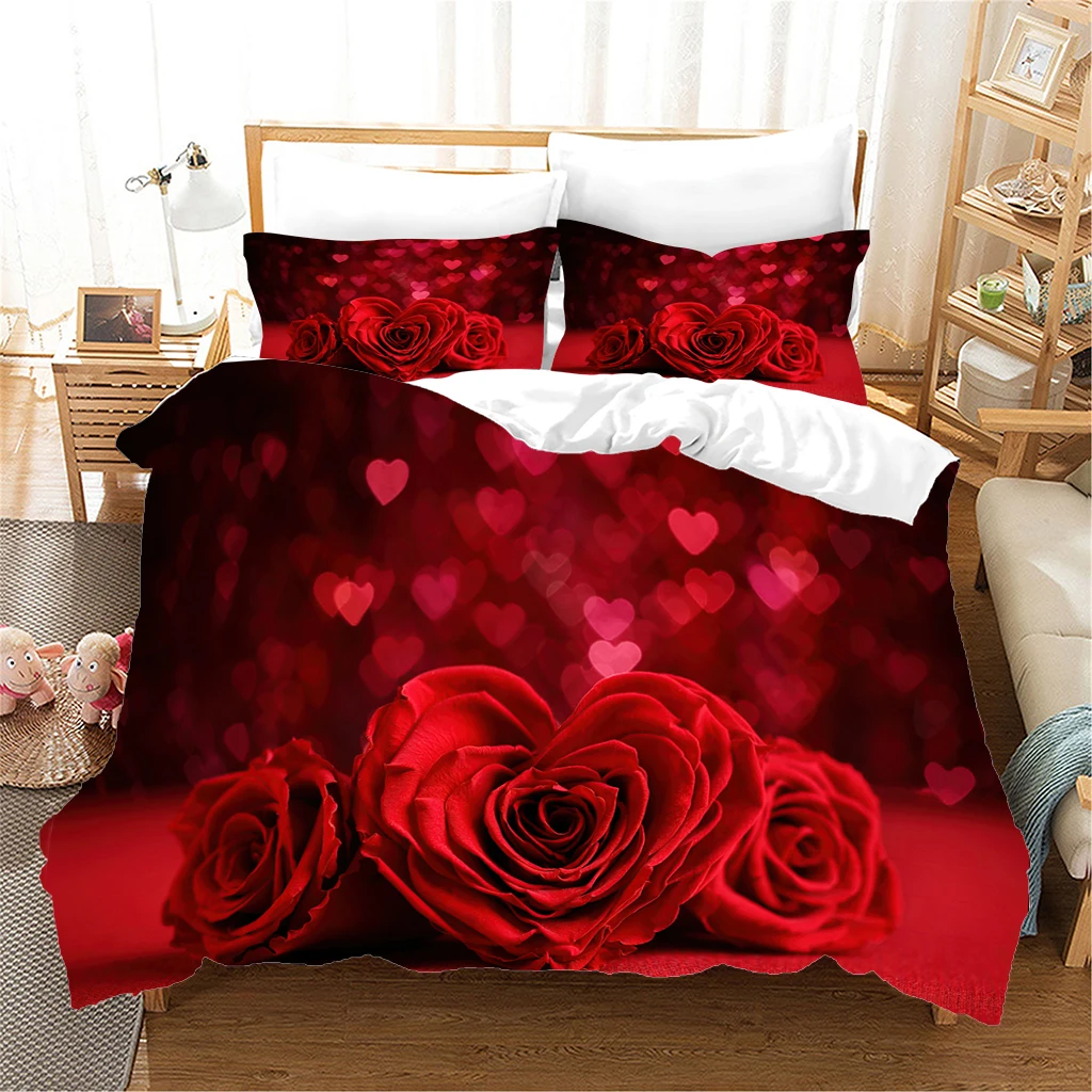 3-piece set of various romantic flower and plant bed sheets with patterned bedding