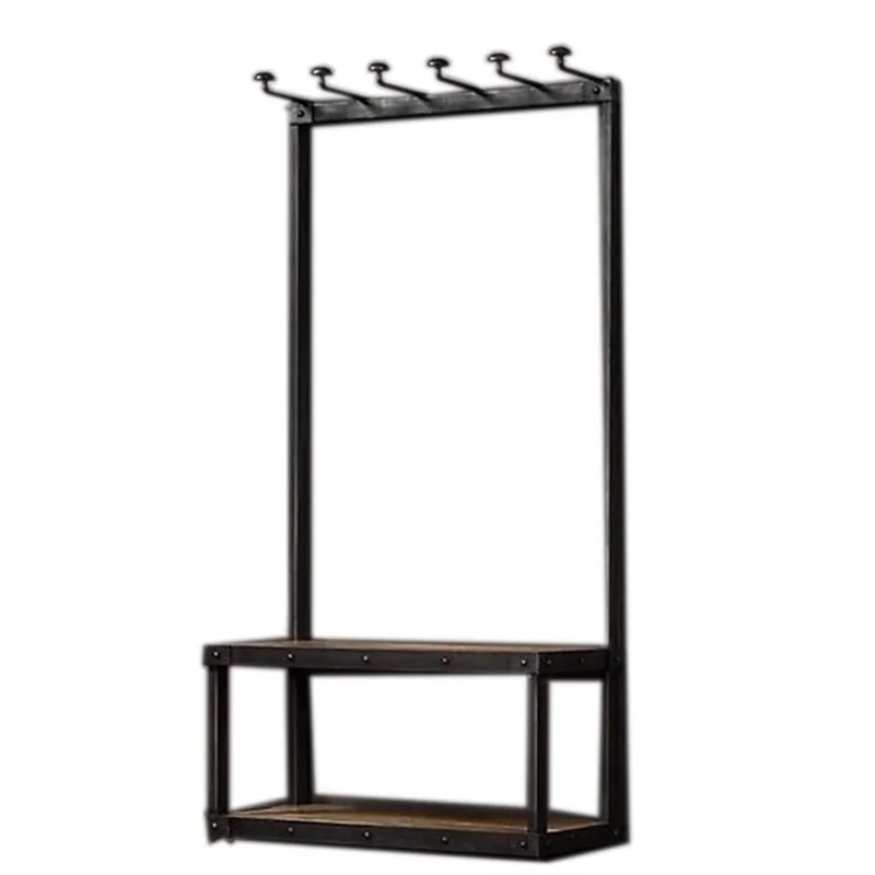 

Loft Industrial Wind Hanger Floor Coat Rack Bedroom Hanging Clothes Rack Wrought Iron Solid Wood Household Rack