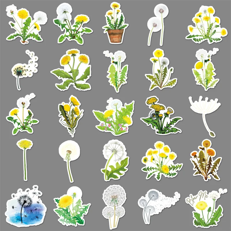 50Zhang Dandelion Graffiti Sticker Personalized and Small Fresh Plant Flower Decoration Mobile Phone Water Cup Waterproof Sticke